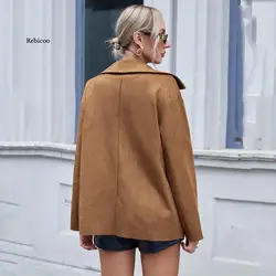 Autumn Suede Jacket Women Overshirt Winter Coat Women Casual Shirt Jacket Ladies Button Pocket