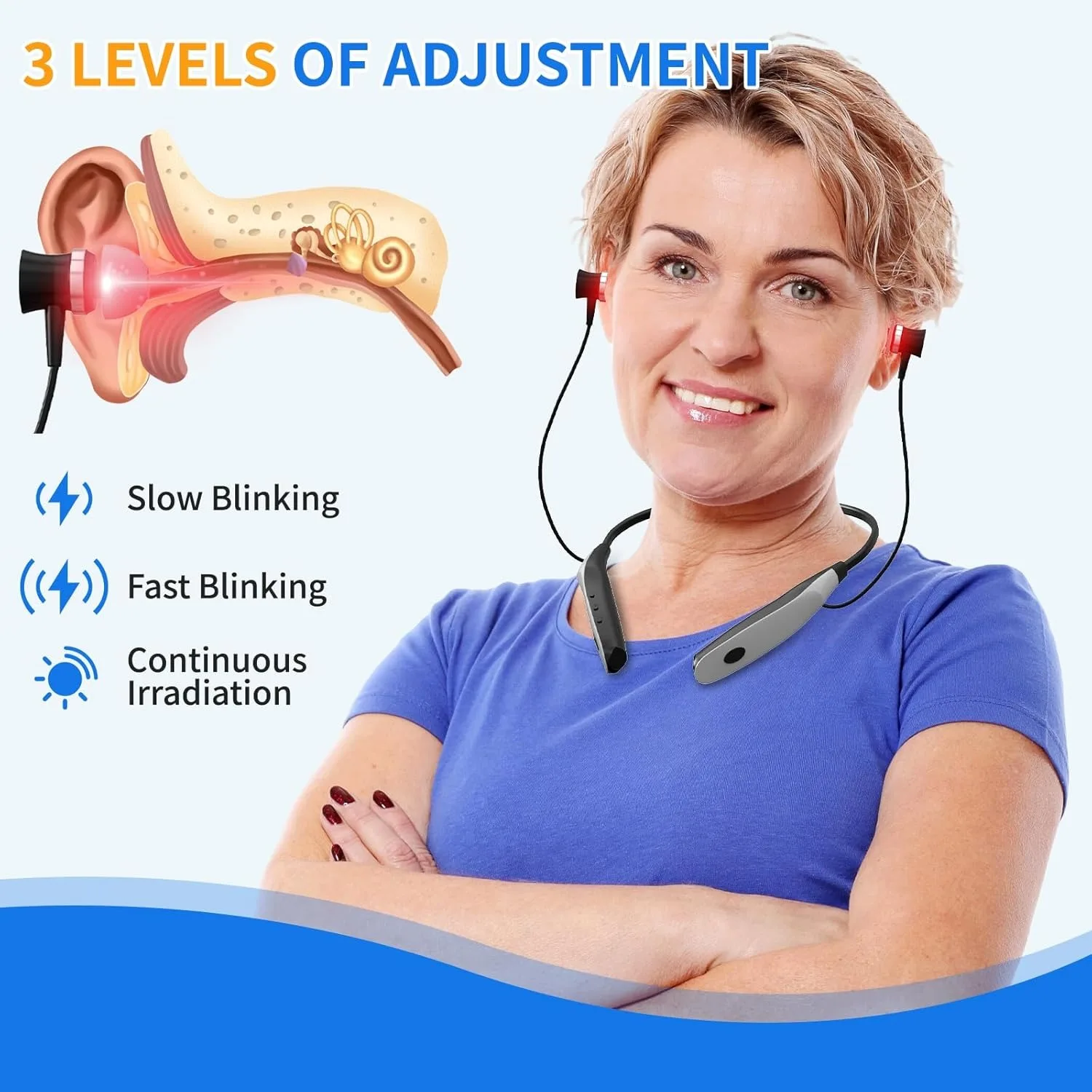 

New Tinnitus Ear Nasal Laser Therapy Device 650nm Red Light Neck-hanging 3 Levels Physiotherapy Otitis Rhinitis Ear Care