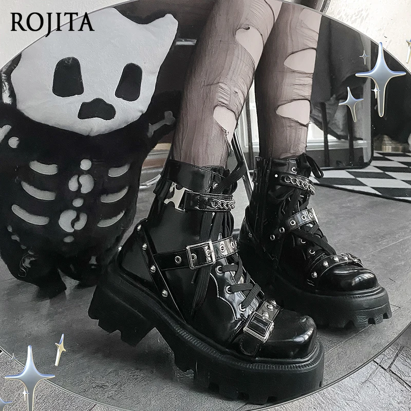 

Original Motorcycle Boots Women's Autumn and Winter Punk Style Dark Thick-soled Short Boots PU Black Leather Shoes