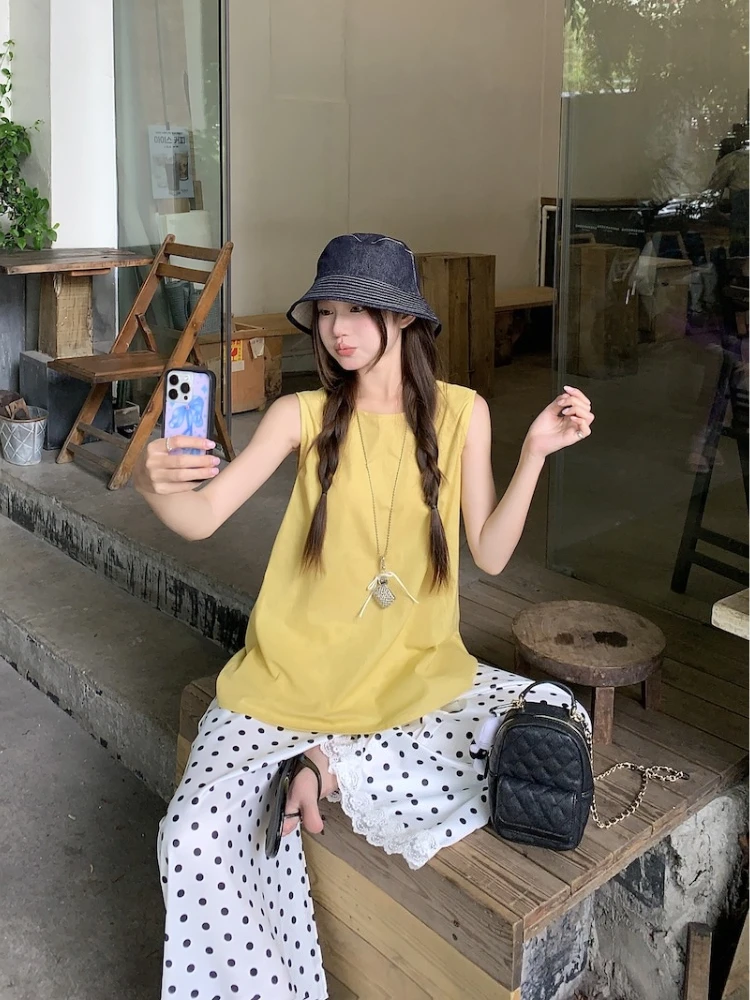 

Women's Summer Two Piece Set Back Tie Camisole Top Polka Dot Wide Leg Pants Casual Simple Sweet Playful