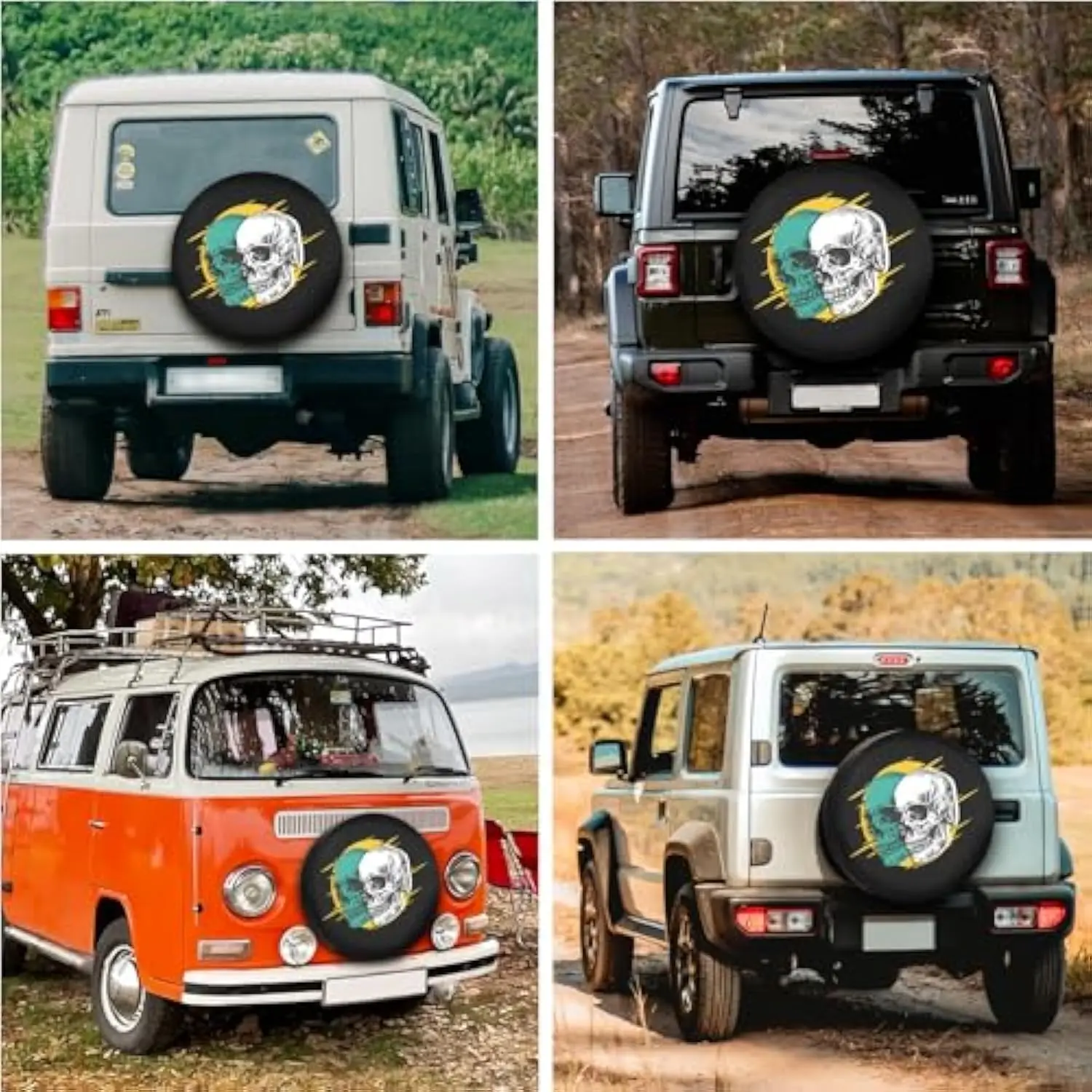 غطاء إطار جرافيك مزدوج الجمجمة Aura مقاوم للماء ومقاوم لأشعة الشمس RV واقي عجلة احتياطية مقاس 12-17 بوصة #3