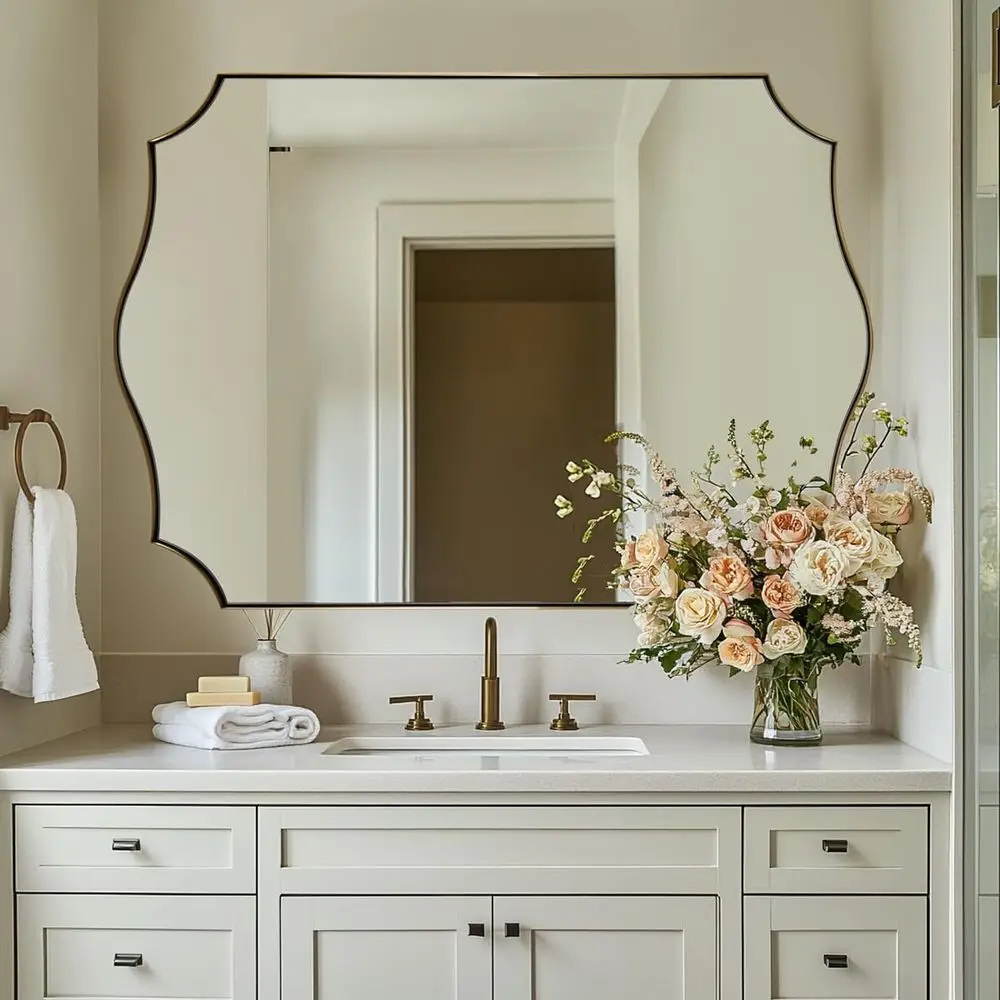 30x48 Inch Gold Bathroom Mirror, Large Brushed Gold RecMirror, Antique Brass Mirror in Rust-Proo StainlSteel 1