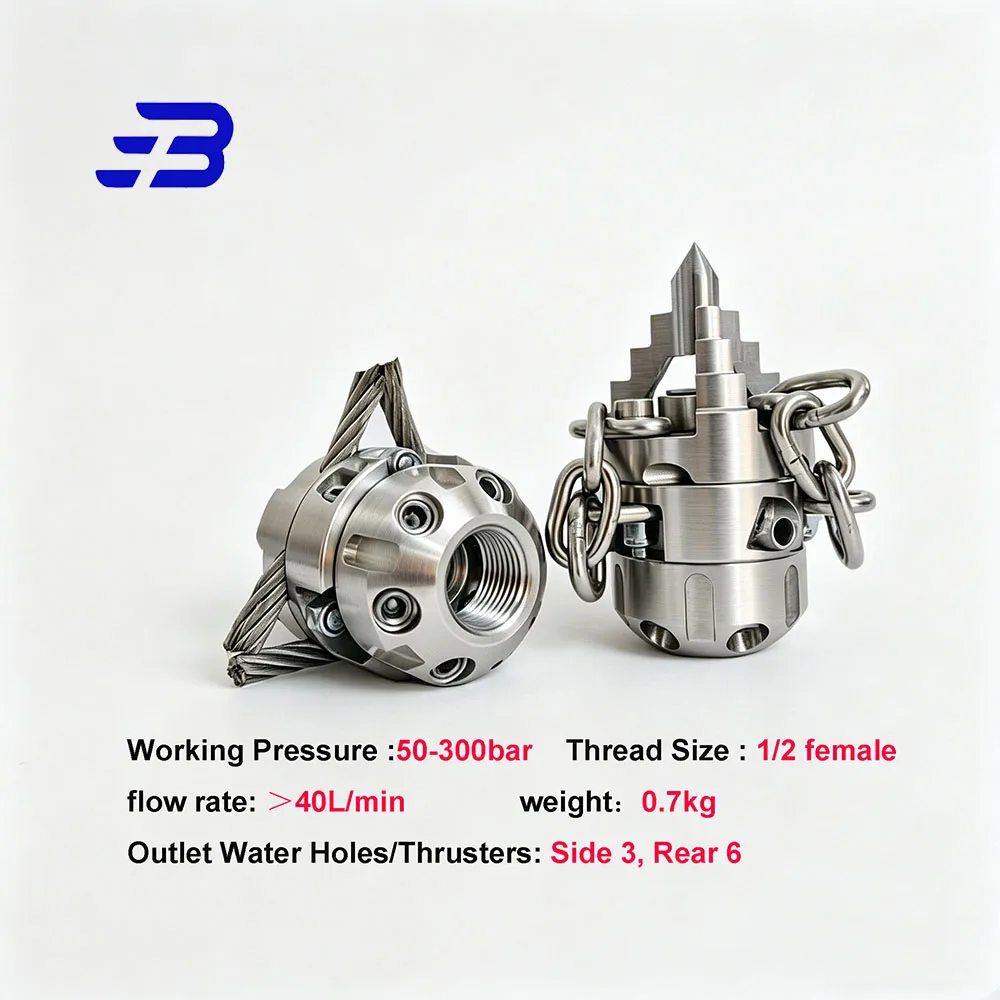Rotating Nozzle High Pressure Drain Cleaning Nozzles Pipeline Dredging Cleaning Ceramics Sewer Jetter Chain G1/2