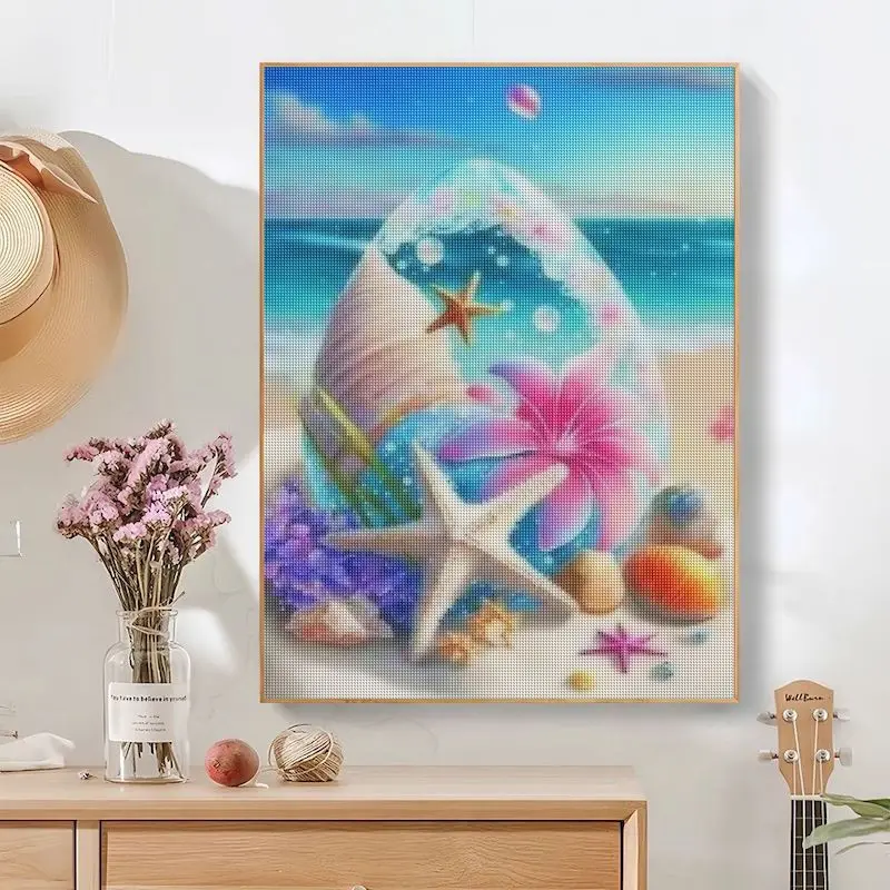 GATYZTORY 5D Diamond Painting Fantasy Shell Seaside Scenery Full Diamond Embroidery Mosaic Cross Stitch Kits Bedroom Home Decor