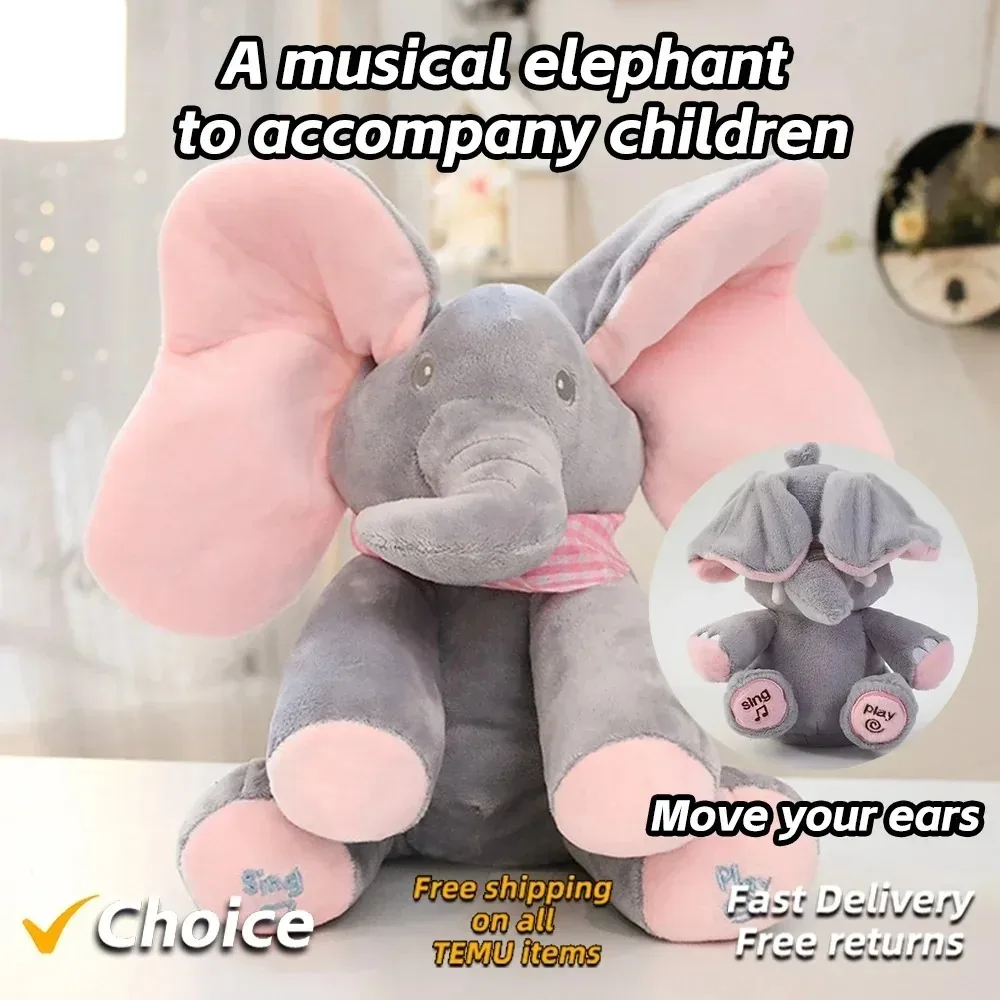 Animiertes Elefantenspielzeug, Plüsch, singender Elefant mit Ohren, bewegliches elektrisches Plüschtier, niedlicher Elefant, Stofftier, Spielzeug für Babys, Geschenk