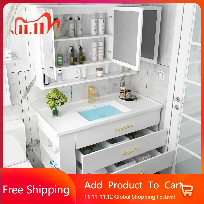 

Display Bathroom Cabinets with Sink Smart Mirror Integrated Ceramic Washbasin Bathroom Vanity Nordic Vestidores Trendy Furniture