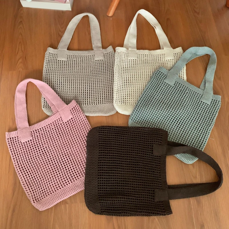 

NEW Versatile Knit Bag Women Girls Knitted Shoulder Bags Retro Hollow Woven Mesh Bag Large Capacity Shopper Handbags Crochet Bag