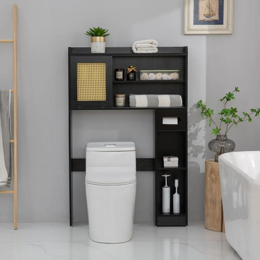 

6Tier Over The Toilet Storage Cabinet, Freestanding Above Toilet Space Saver Rack W/Adjustable Shelves, Sliding, Customized