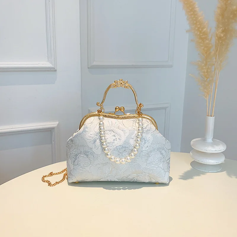 

New Style High-Grade Embroidered Bag Pearl Chain Crossbody Bag Dinner Bag-Embedded Ladies Banquet Dress Cl