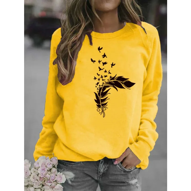 Women\'s Printed Feather Crew-neck Hoodie Streetwear Women  Aesthetic  Sweatshirts  Sweatshirt  Women Clothing