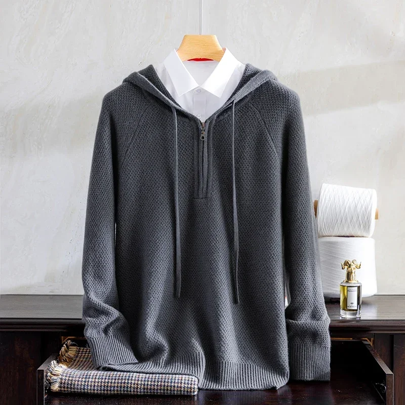 Goat Cashmere Sweater for Men, Knit Top, Half Zip, Autumn and Winter, 100% Goat, Can Be Worn, New