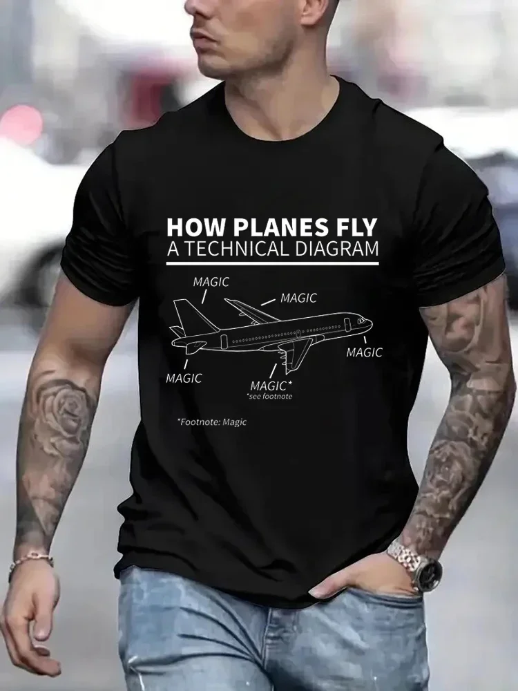 T Shirt Men Women How Planes Fly Magic Funny T-Shirt Short Sleeves Hip Hop T Shirt Funny Pilot and Airplane Flying Oversized Tee