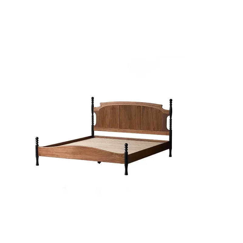 

French cherry wood retro double bed North American black walnut medium small apartment master bedroom furniture