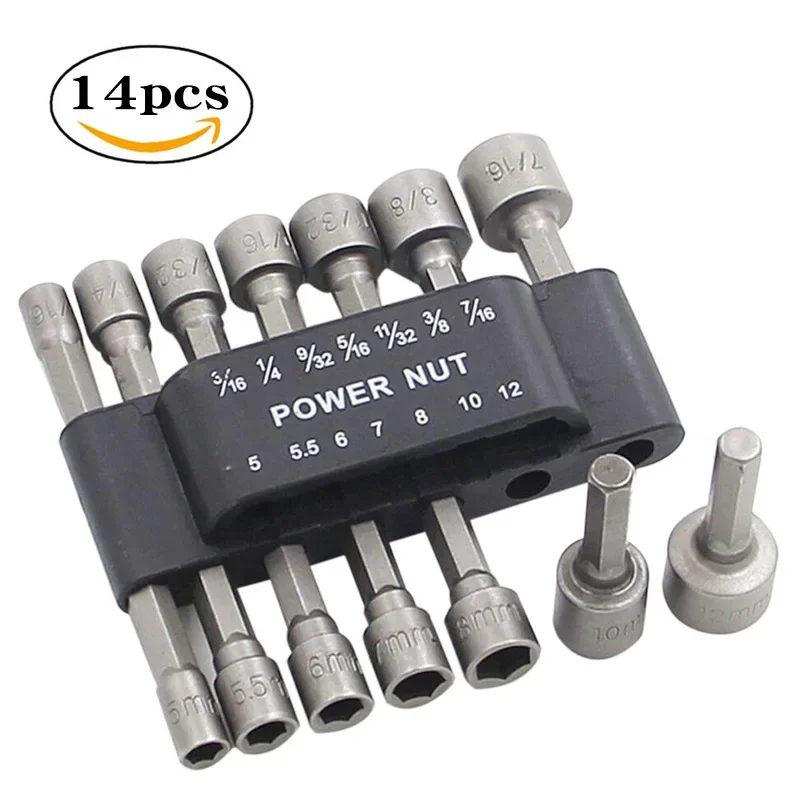 14pcs electric socket hexagon handle self tapping screwdriver non magnetic pneumatic screwdriver insert