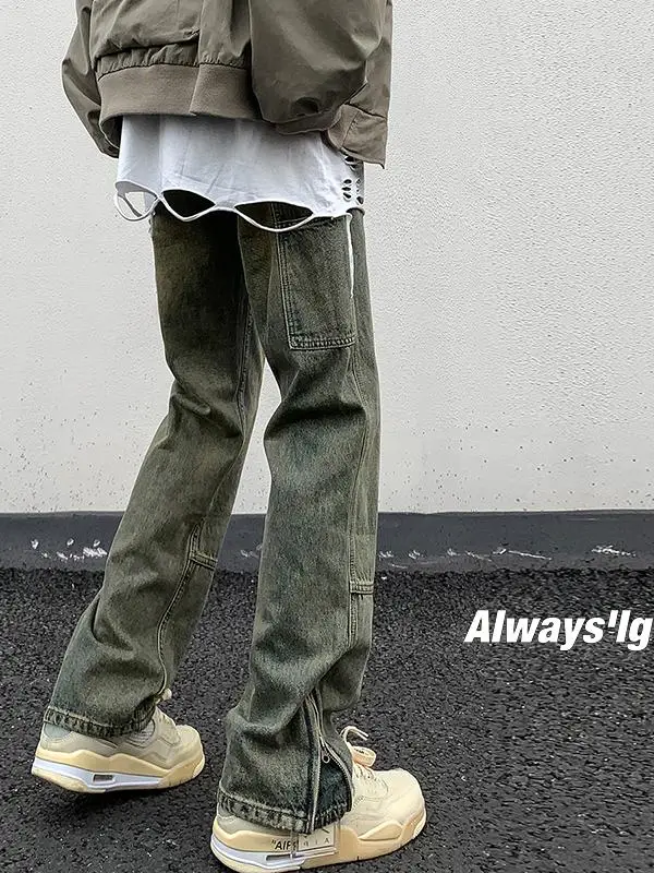 

Ретро-джинсы в американском стиле с эффектом потертости, мужские, весенне-осенние, новая модель, хип-хоп, стильные прямые брюки, износостойкие повседневные джинсы