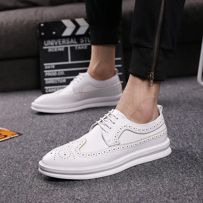 men luxury fashion brogue shoes lace-up original leather flats shoe brand designer white sneakers party nightclub dress footwear