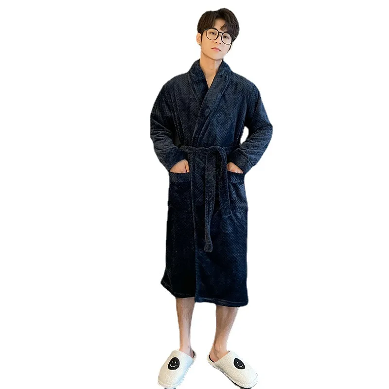 Nightwear Winter Thickened Men\'s Coral Velvet Pajamas Winter Plush Thick Flannel Home Clothing Towel Men\'s Bathrobe Bath Robe