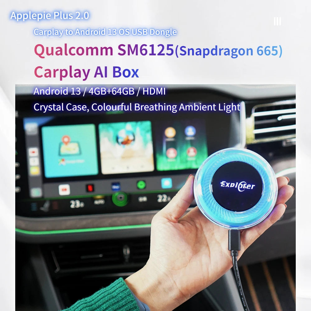 Exploter ApplePie Plus2 CarPlay Ai Box Android13 8G+128G Wireless CarPlay Android Auto Youtube Netflix APP player Magic Car Box