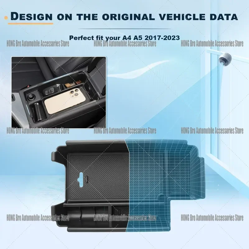 For Audi A4 B9 A5 F5 2017-2023 Central Armrest Storage Box Non-slip Rubber Organizer Console Tray Interior Accessories view 3
