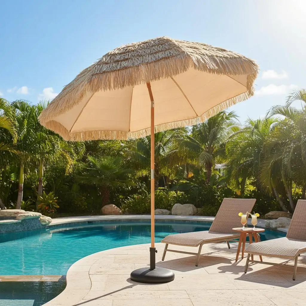 

Зонт Tiki, 8-футовый садовый зонт с наклонной конструкцией, пляжный зонт в гавайском стиле с прочным полипропиленовым покрытием и 8 металлическими спицами