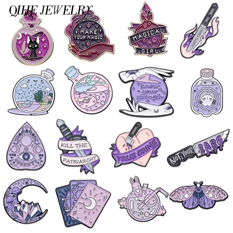 Magische Kristall flasche Brosche Emaille Pins lila Serie magische Hexe Abzeichen dekorative Rucksack Revers Punk Schmuck Zubehör Geschenk