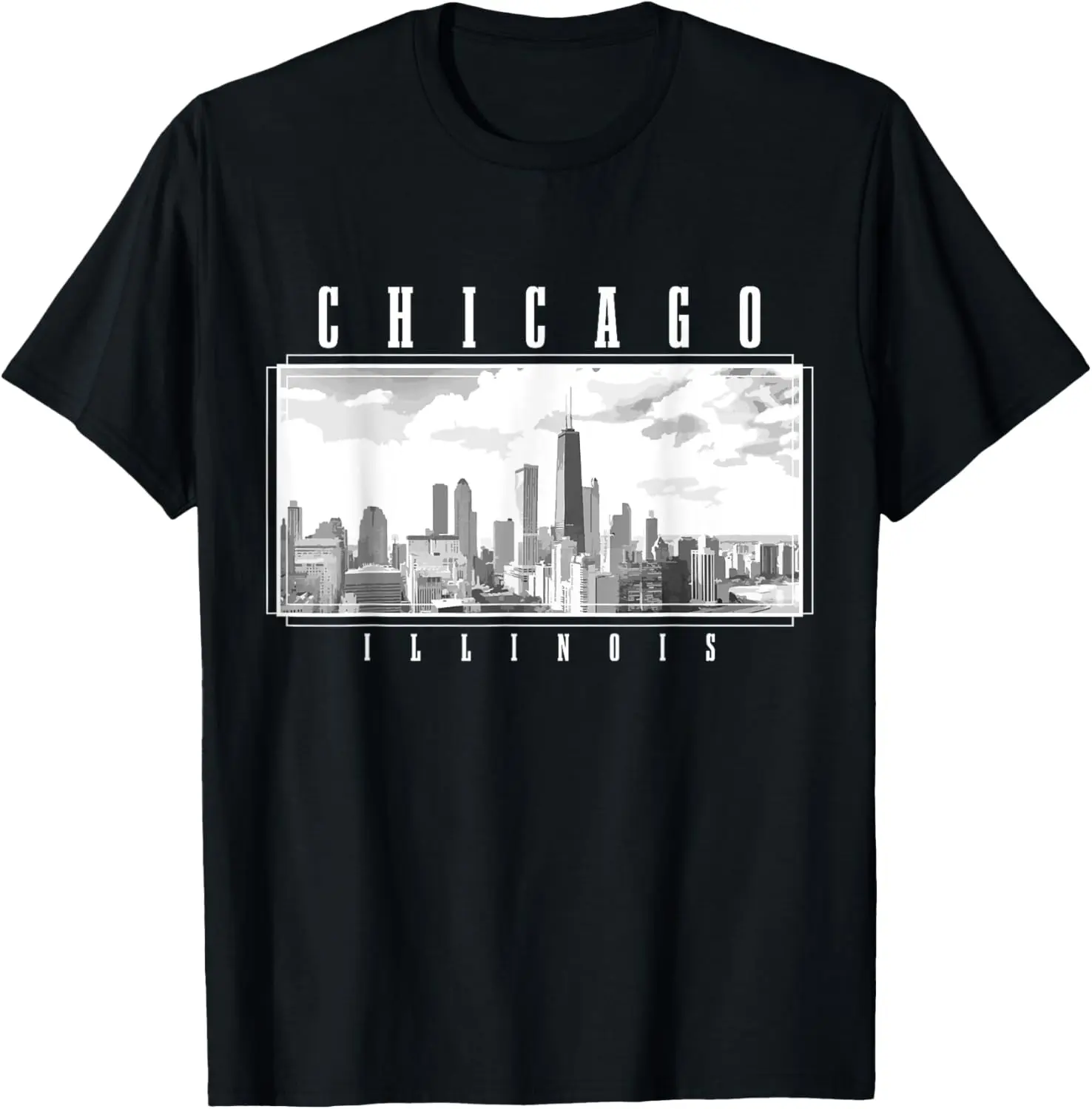 Chicago Illinois Skyline Pride Black & White Vintage Chicago T-Shirt