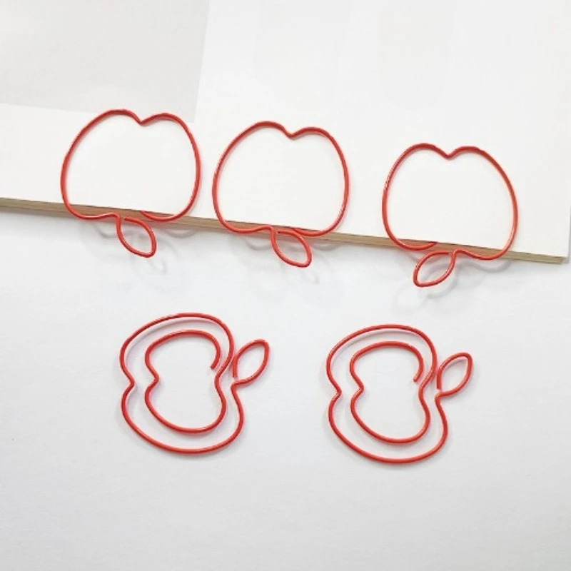 50/100pcs Red Fruit Outline Paper Clips Cute Metal Decorative Clips for Office School Stationery and Scrapbooking DIY Projects