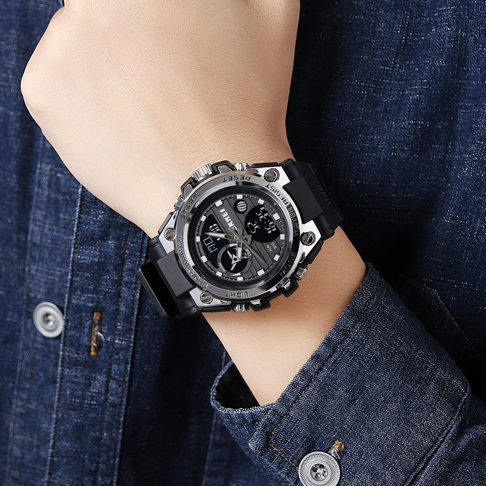 SKMEI الساعات الإلكترونية الإبداعية مقاوم للماء متعددة الوظائف كرونو ساعة عرض مزدوج ساعات المعصم الرقمية للرجال reloj hombre #3