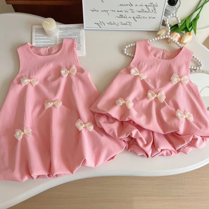 

Summer New Bow Cute Girl Dress Baby Girl's Fashionable All-Match Sleeveless Bud Vest Skirt