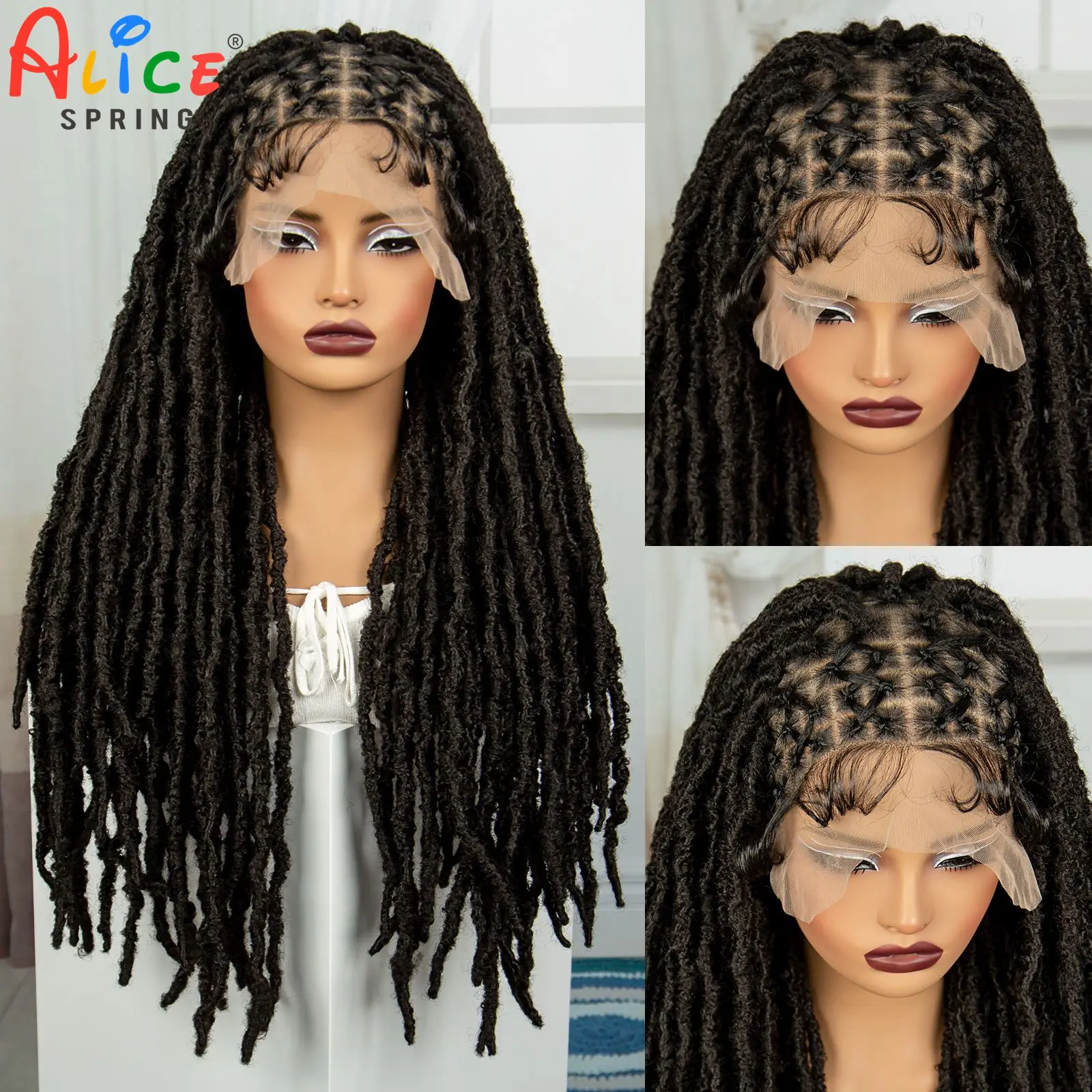 28" Faux Locs Wig Synthetic Full Lace Dreadlock Braided Wigs with Baby Hair Knotless Box Goddess Braiding Wigs for Black Women