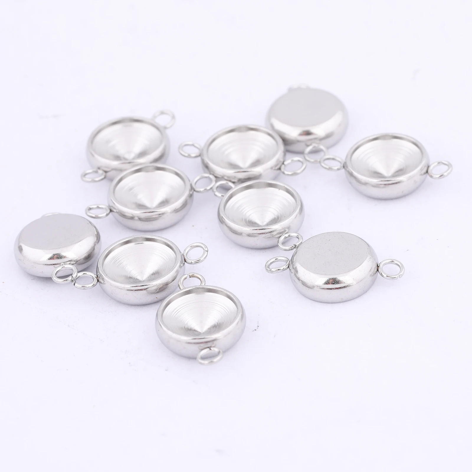 20pcs Stainless Steel Fit 8mm Rivoli Stone Cabochon Connector Base Setting Blanks Pointback Bezels For Jewelry Making