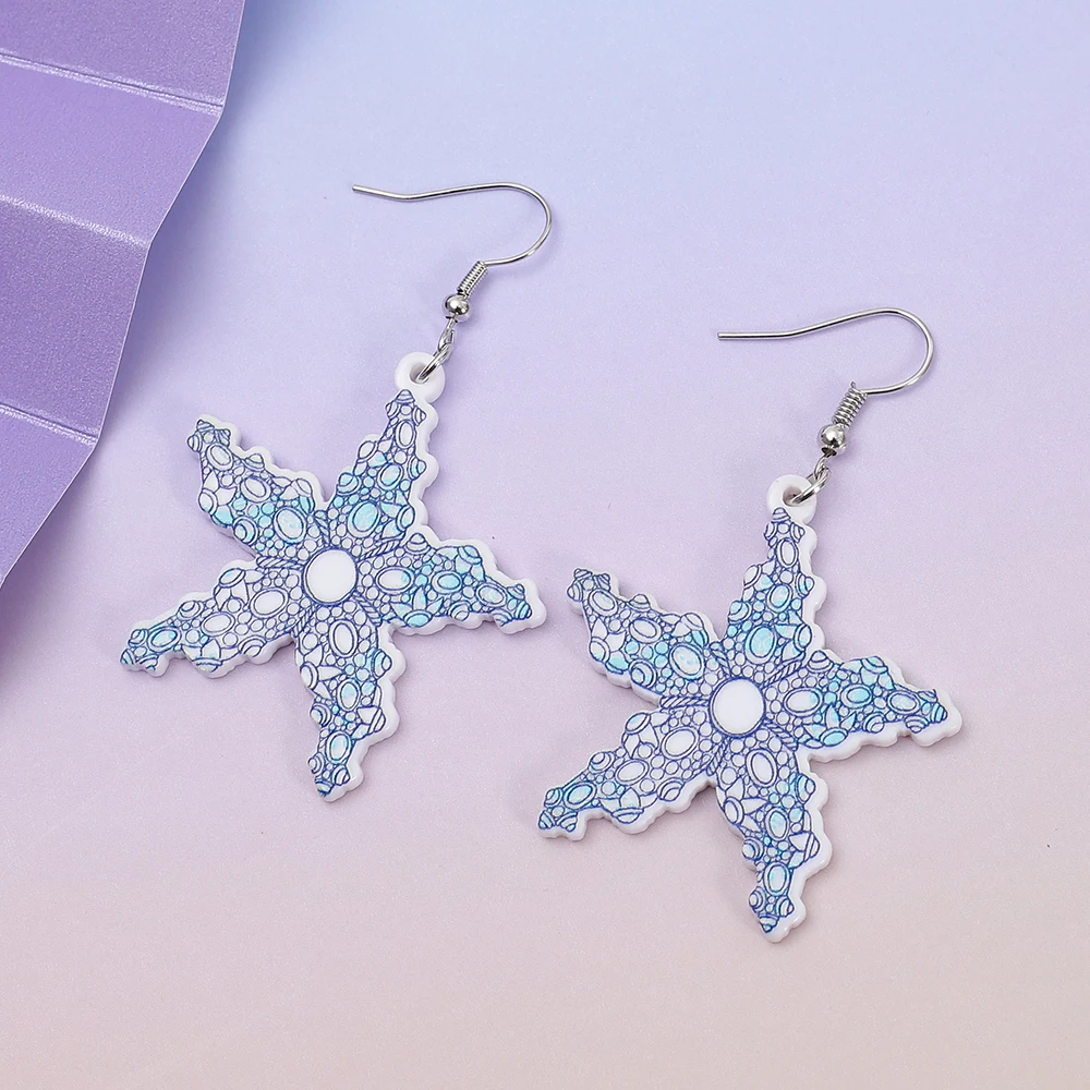 

New 2025 Fashion Beach Summer Vacation Style White Blue Starfish Acrylic Earrings For Women Elegant Hot Selling Jewelry Gifts