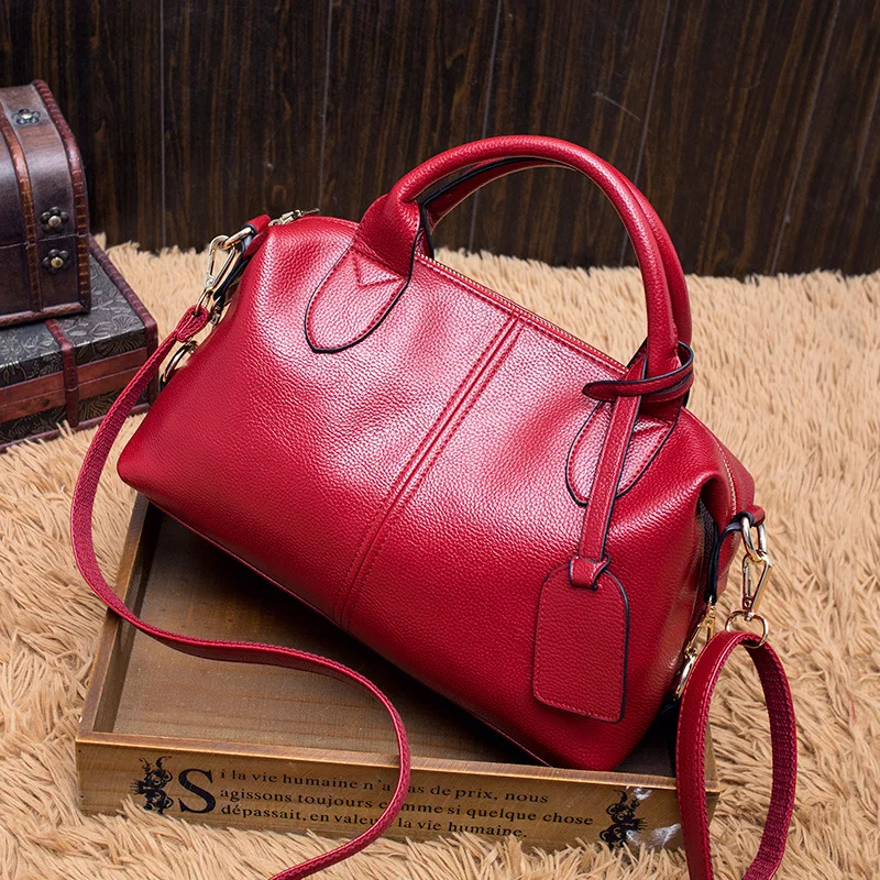Elegant Boston Shoulder Bag for Women New High Quality Leather Ladies Handbags Luxury Designer Female Daily Tote Messenger Bags