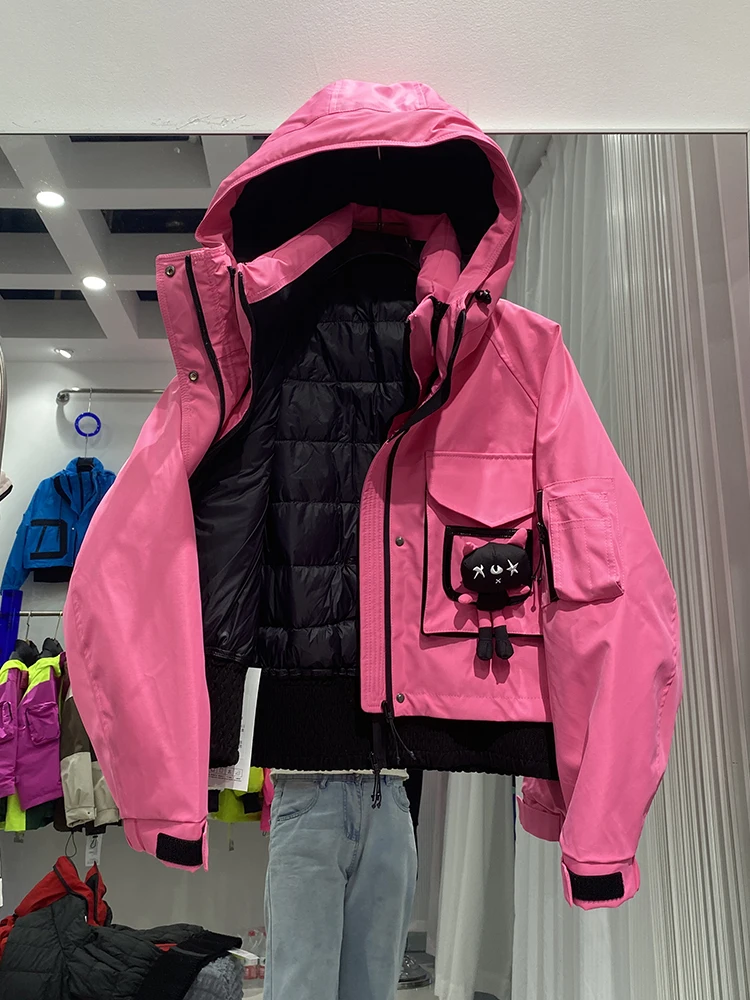 Winter Removable Lining Hooded Down Jackets Female Thick Quilted Parka Outwears Women White Duck Down Doll Splicing Warm Jacket