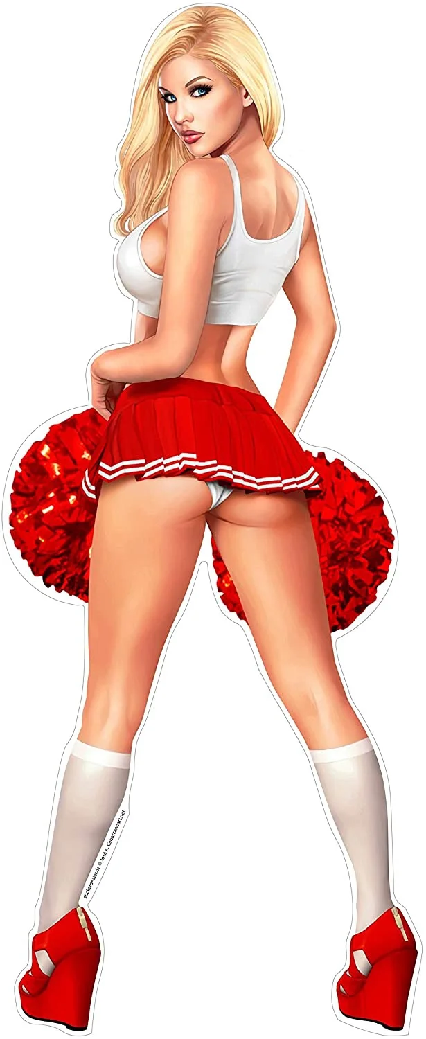 For Pinup Sticker Cheerleader with Pompons Girls Retro