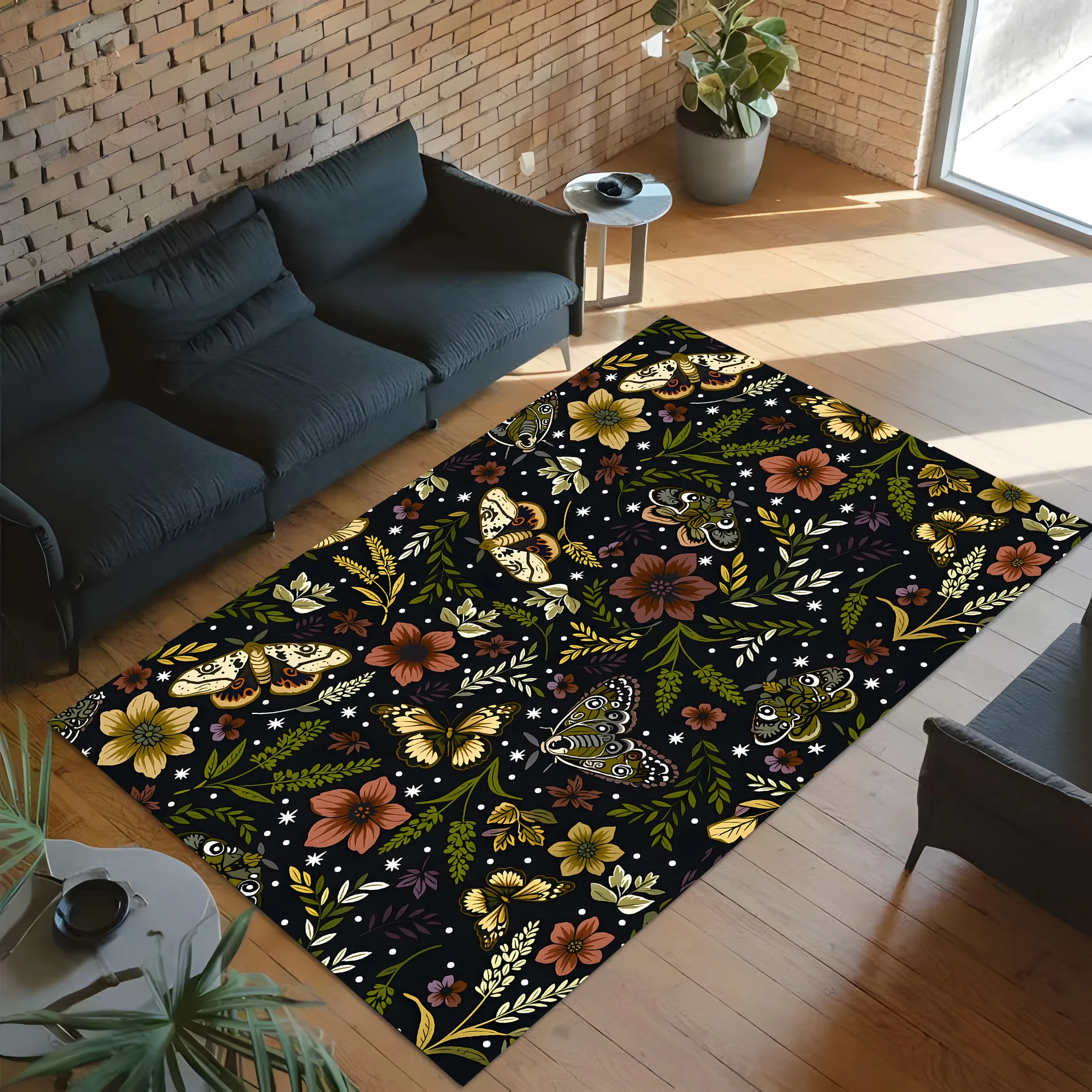 2D Carpet with a Pink Checkered Background and Scattered Orange-Pink Leaves Creates a Sweet, Fresh, and Pleasant Appearance, Perfect