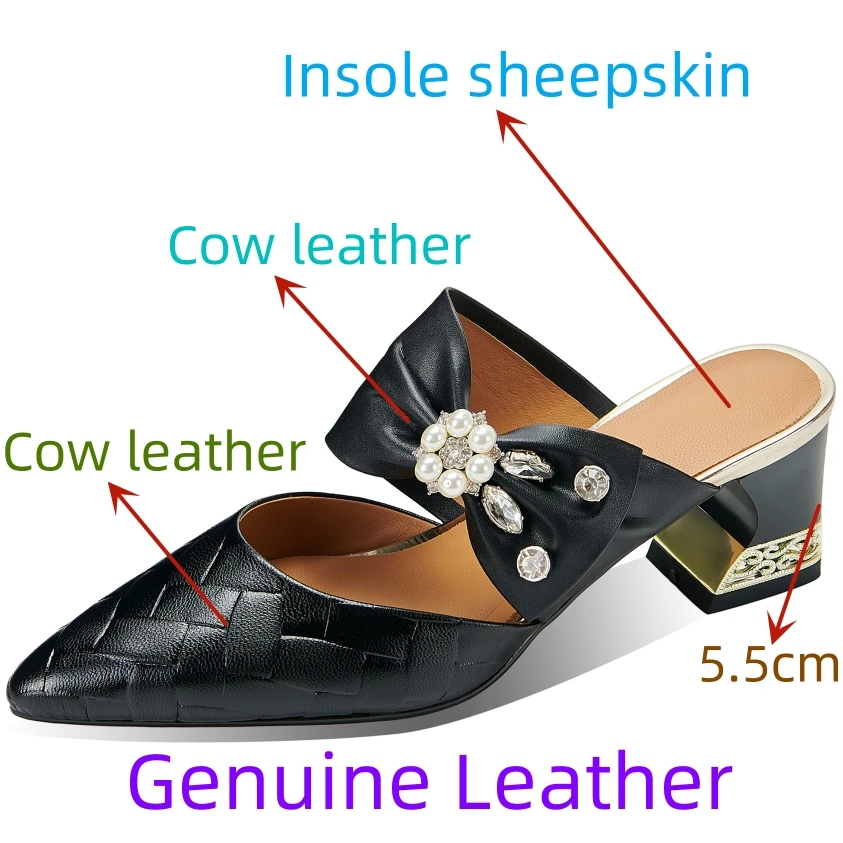 【JOCHEBED HU】Women Brand Genuine Leather Pointed Toe High Quality Hollow Out Spring Summer Square Heel Shoes Lady Pumps 34-42