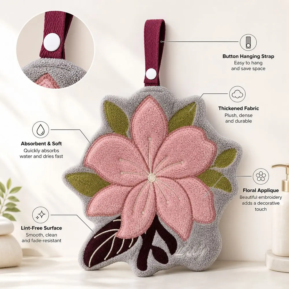 New Absorbent Floral Hand Towel Thickened Fabric Flower Hand Towel Lint Free Kitchen Hand Towel Kitchen Use