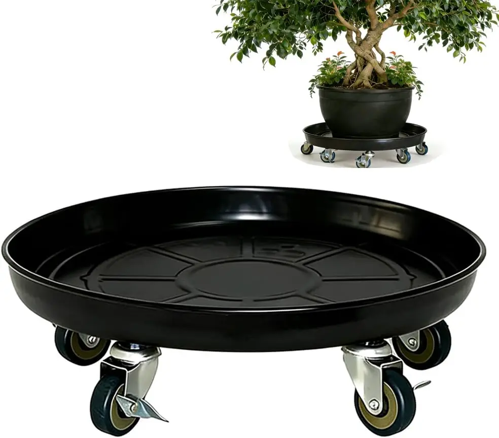 18" Heavy Duty Plant Caddy 470lbs Capacity, Lockable Casters Rolling Plant Stand, Black, 1-Pack