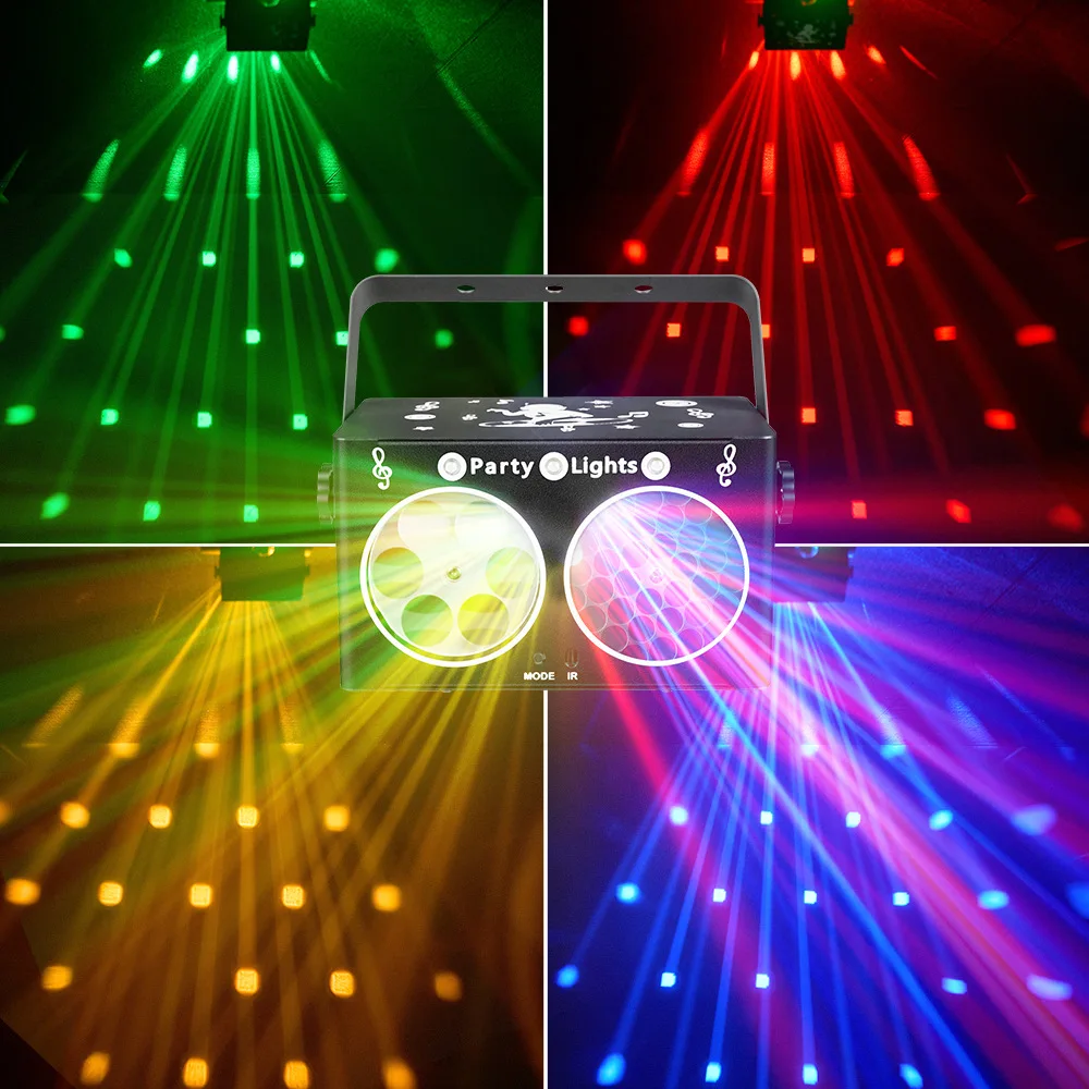 3IN1 DJ Party Light LED Stage Light Sound Activated Patterns Light Kaleidoscope Strobe Light Laser Light Holiday Wedding Decor