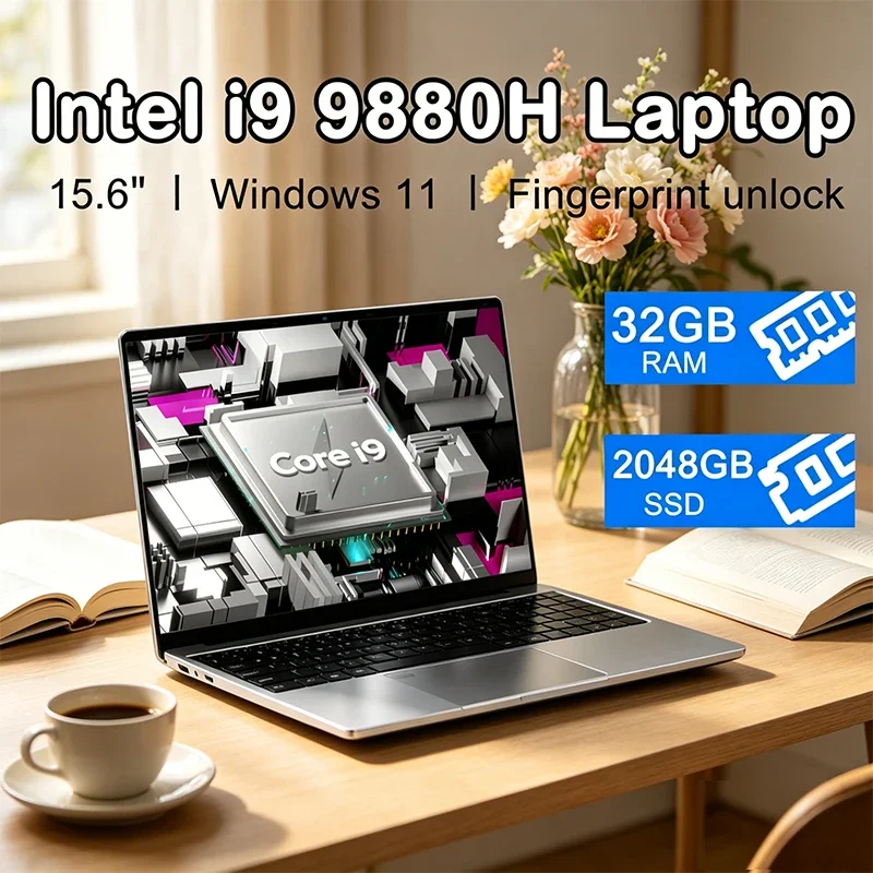 

2026 New 15.6 " Laptop Intel Core I9-9880H 32GB RAM 2TB SSD Ultra Slim Gaming Laptop 1920*1080 Windows 11 Office Study Home Use