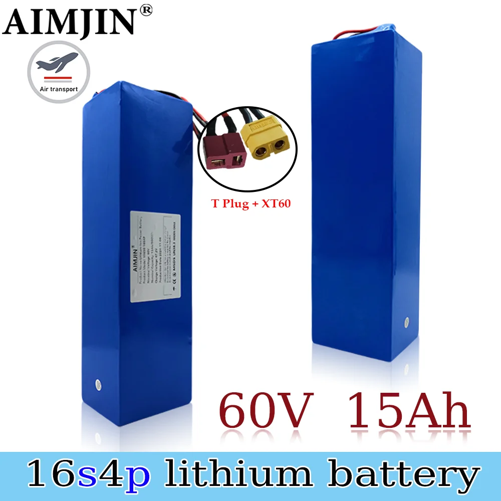 60V 15Ah battery 18650 16S4P 15000mAh 900Wh high-power lithium battery with built-in BMS lithium-ion battery pack