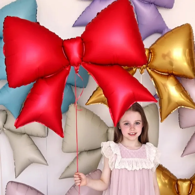 

1PC Red Bowknot Aluminum Foil Balloon Children Birthday Party Photo Props Wedding Decor Small blue pink monochrome bow