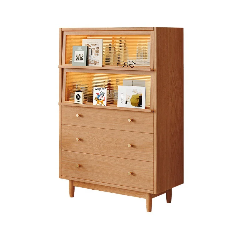 

Bedroom chest of drawers Simple modern living room storage cabinet Wall storage cabinet Cherry wood color vertical cabinet