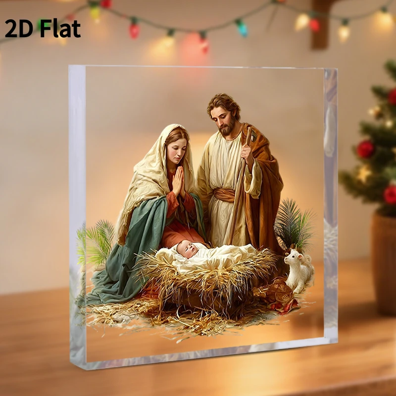 CIFBUY Acrylic Plaque 2D Flat Nativity Scene Manger Hanging Sign Minimalist Church Decor Tabletop Ornament Religious Gift