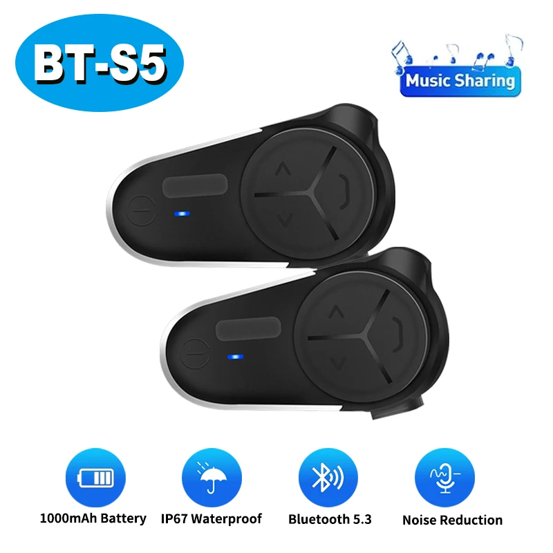 

BT-S5 Мотоциклетный шлем Bluetooth-гарнитура Групповой домофон на 10 гонщиков IP67 Водонепроницаемый CVC + DSP Шумоподавление BT5.3 Голосовой помощник