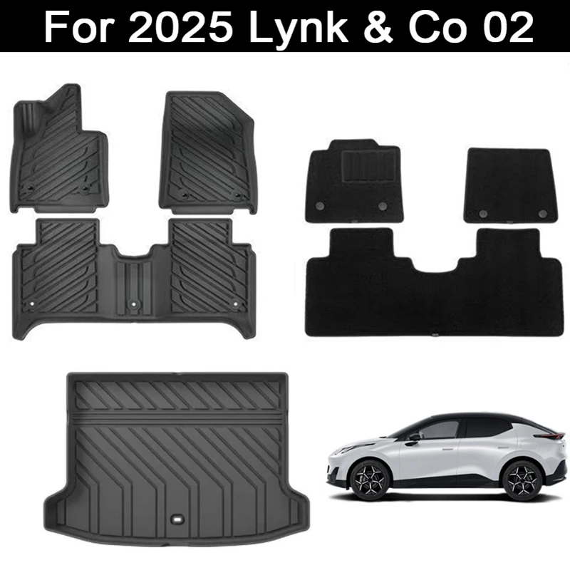 

for 2025 Lynk & Co 02 Car Floor Mats Cargo Liner Trunk Pad TPE 3D Foot Mat Waterproof Odorless Tray Set BLACK