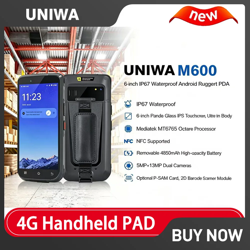 UNIWA M600 Handheld PAD 6 Inch IPS 4G ulta-thin Smartphone Android 12 4GB+64GB Mobile Phone 2D Scanning 4850mAh 13MP NFC