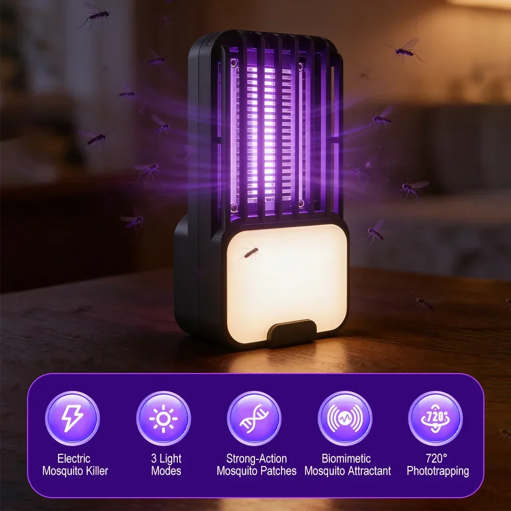 Multifunctional Mosquito Killer Lamp USB 5W Electric Shock Sticky Trap 3 Lighting Modes Portable Bug Zapper For Indoor Outdoor