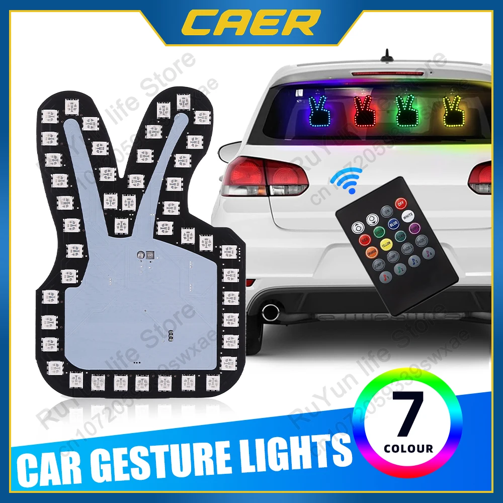 7-Color Car Finger Light with Remote LED Flicker Victory Sign USB Hand Gesture Lamp for Rear Window Road Rage Funny Gifts